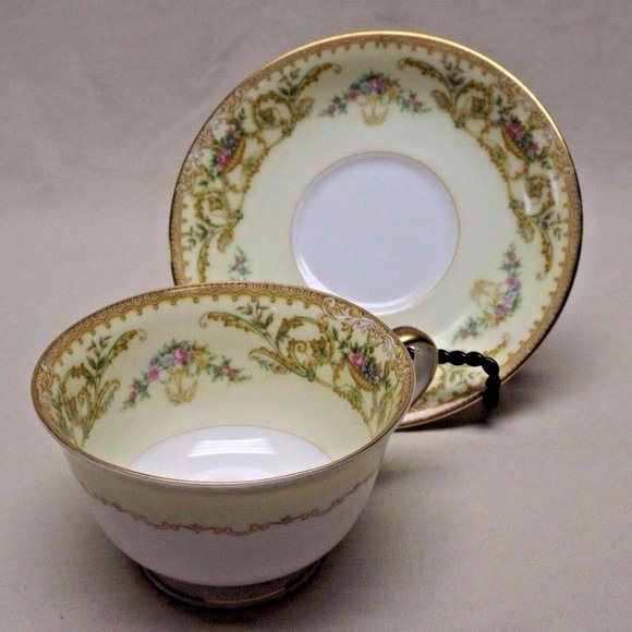 Noritake China Nanette set of 2 - 3 pc Footed Teacup, Saucer and Luncheon Plates - Picture 12 of 16